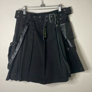 Club Exx Roamer's Relic Cargo Kilt Skirt Black Goth Grunge Cyber Punk Rave